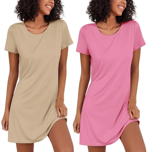 Ekouaer 2 Pack Nightgowns for Women Sleapwear Short Sleeve Night Shirts Soft Sleep Dress Classic NightDress S-XXL Light Yellow+rose Red XX-Large