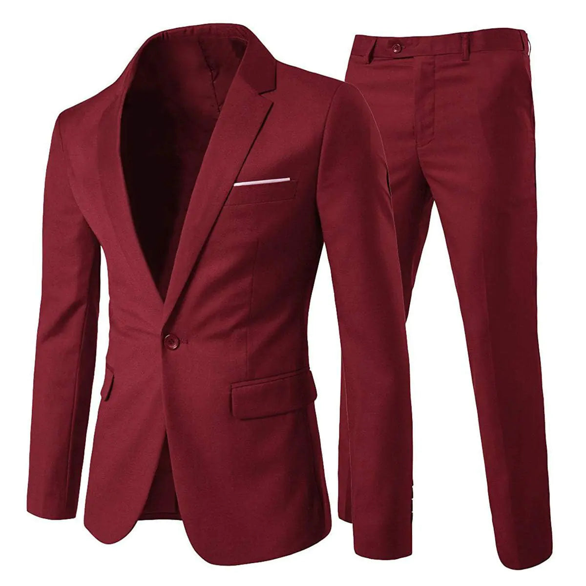 Cloudstyle Men's 2-Piece Suits Slim Fit 1 Button Dress Suit Jacket Blazer & Pants Set Large A/Wine Red